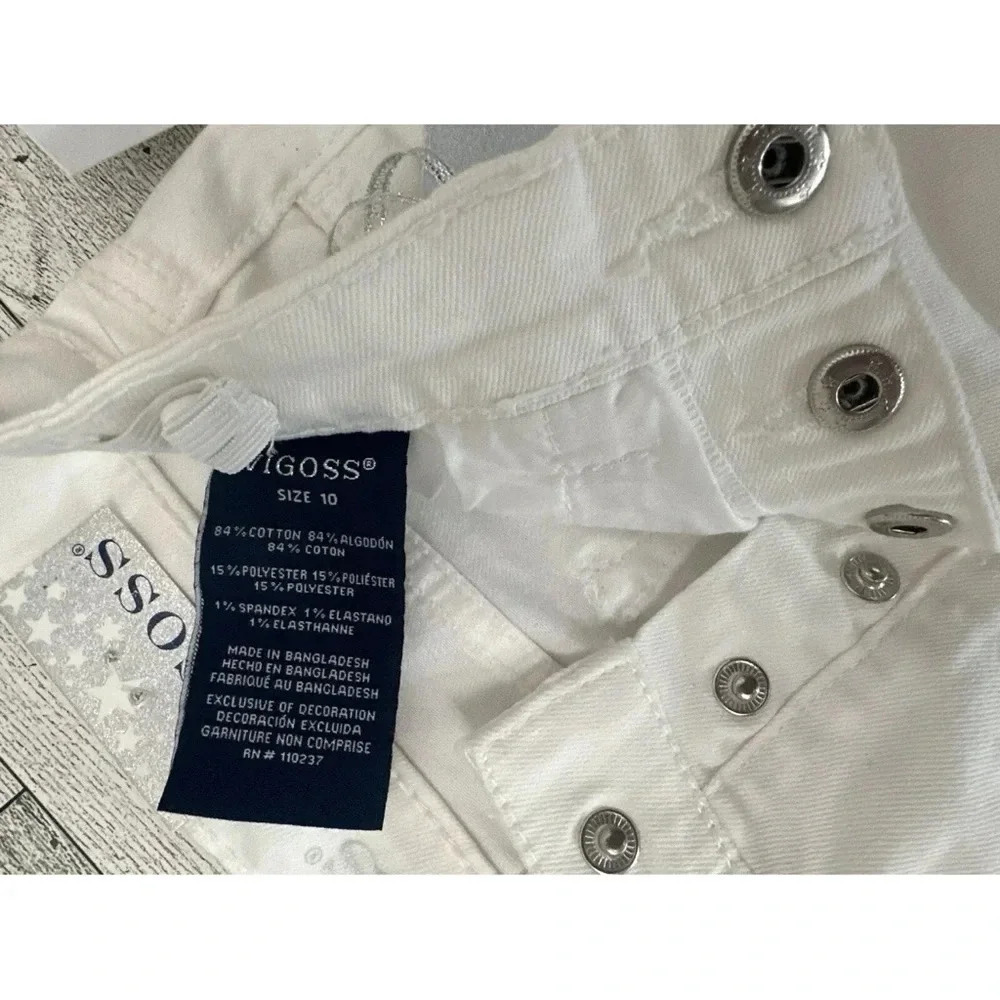 NWT Vigoss Adjustable Waist The Chelsea White Denim Snap Button Fly Shorts Sz 10 - Picture 3 of 7